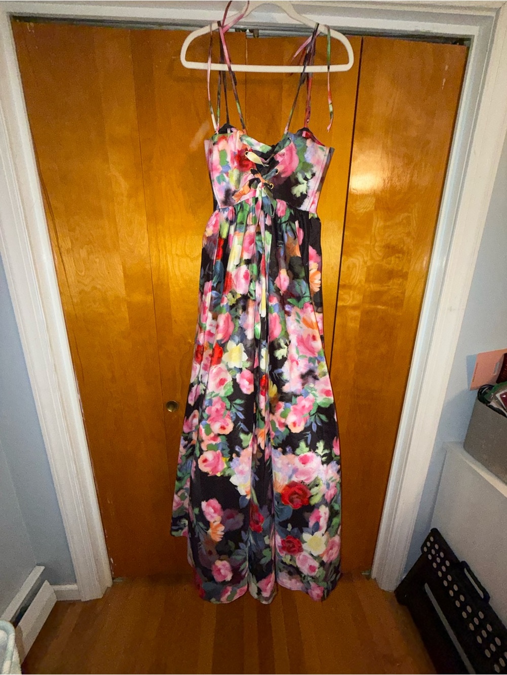Show Me Your Mumu Black Floral Maxi with Pink & Orange Blooms Juliet Maxi Dress